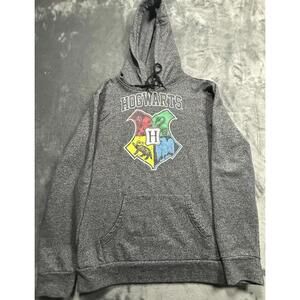 Harry Potter Hogwarts Adult Pullover Hoodie Sweatshirt Crest Logo Gray Size M